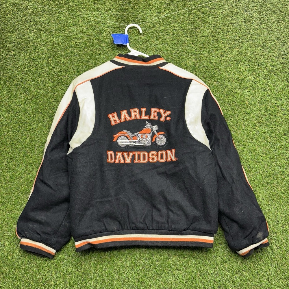 Harley Davidson Jacket Kids Large Wool Blend Reversible Bomber Embroidered 90s